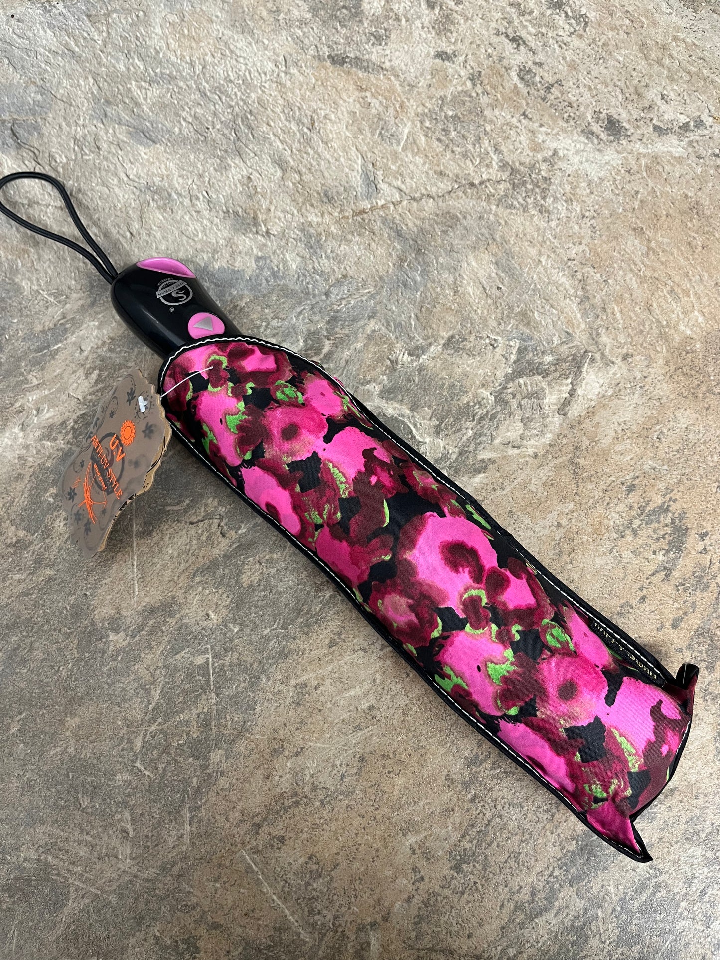 Black poppy print umbrella