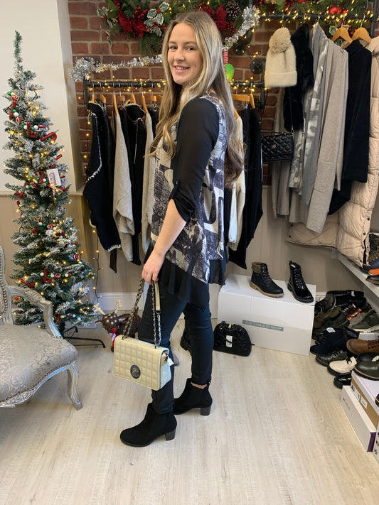 Saloos mocha and black frill hem top sizes 10-22