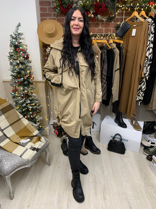 Camel toggle hooded rain mac 12-18