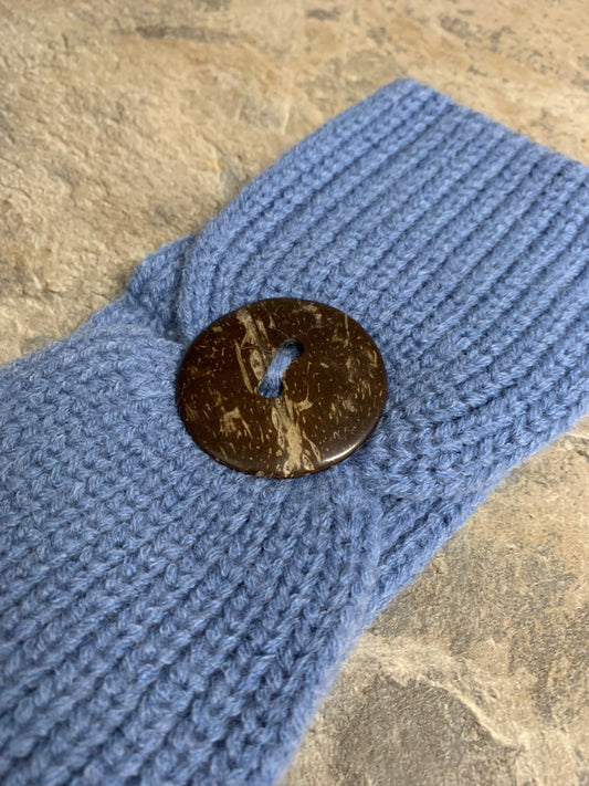 Denim blue button knitted headband