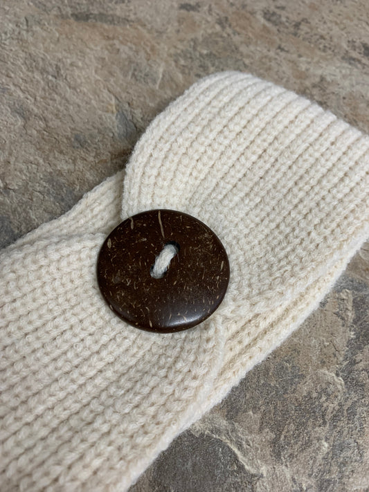 Beige button knitted headband
