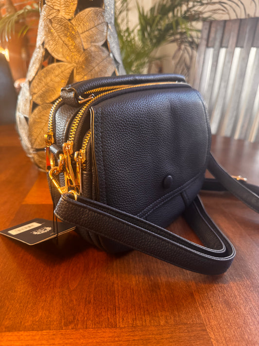 Trinny Triple Zip Shoulder Bag in Navy Blue