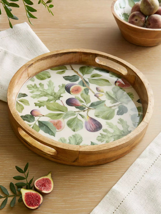 Candlelight Handcrafted Round Tray Mango Wood Figs 30cm