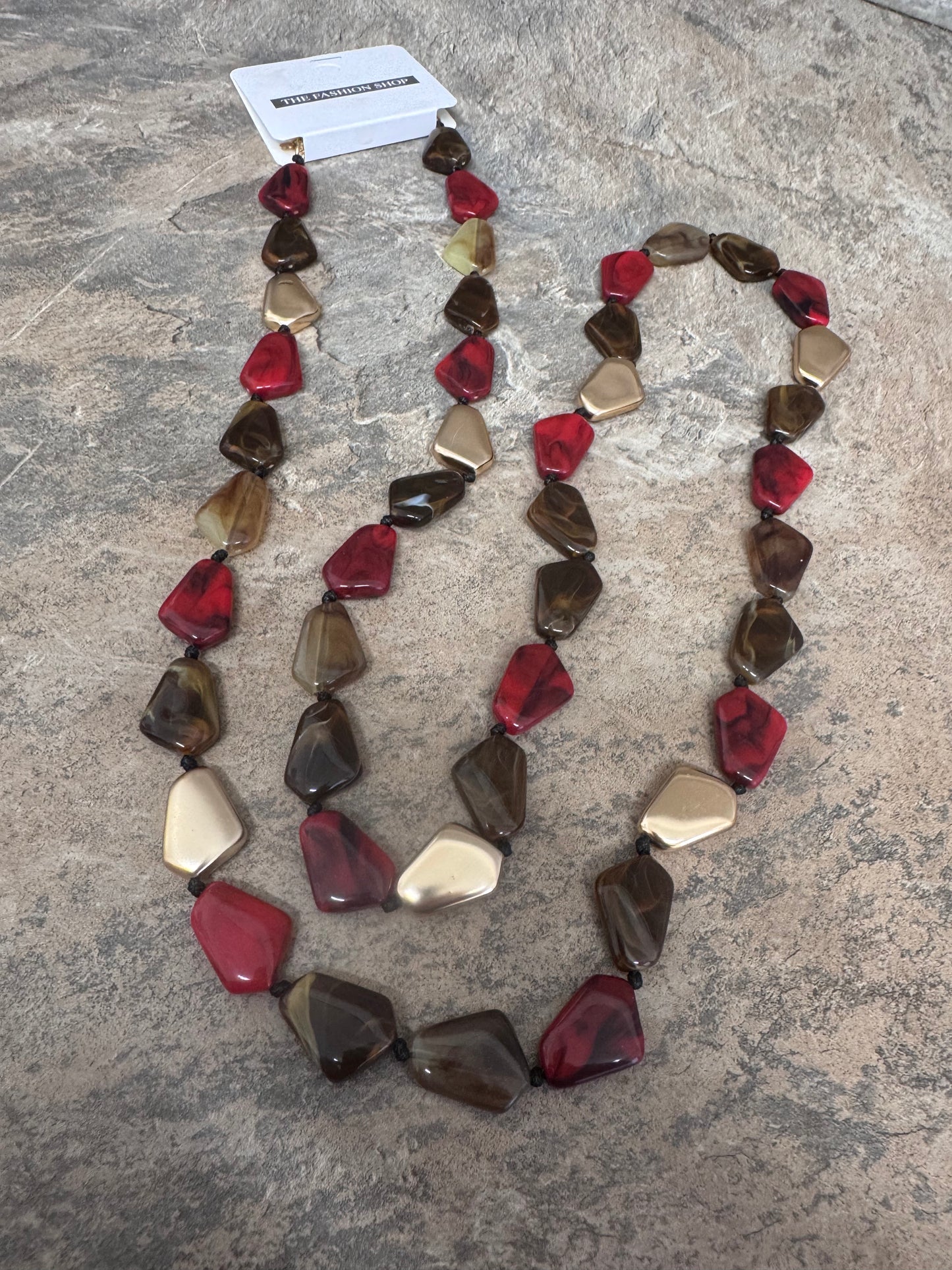 Tasmin Wine, Browns and Gold Pebble Necklace