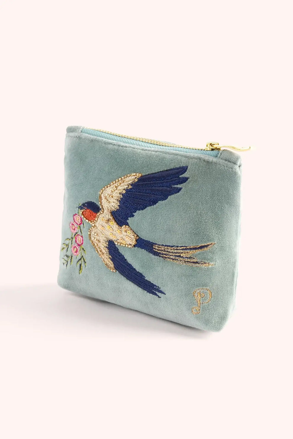 Powder Swooping Swallows Mini Pouch in Velvet