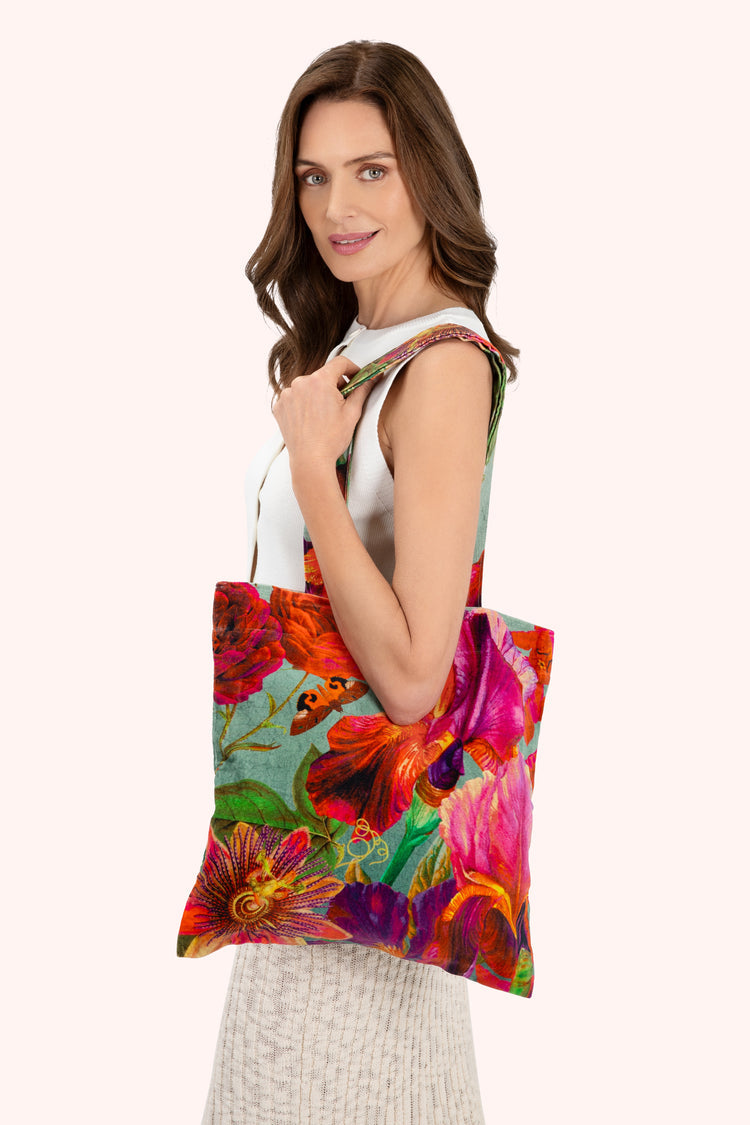 Powder Winter Iris Velvet Tote Bag