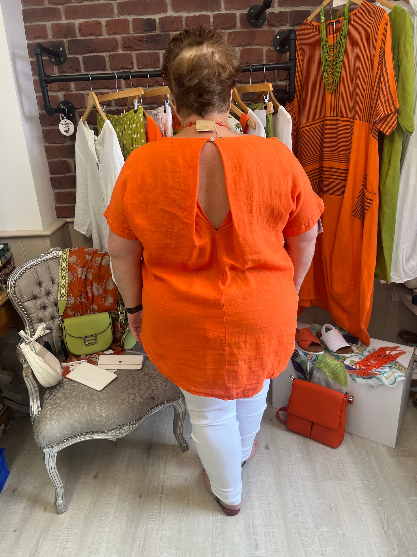 Kali orange keyhole linen top 16-22