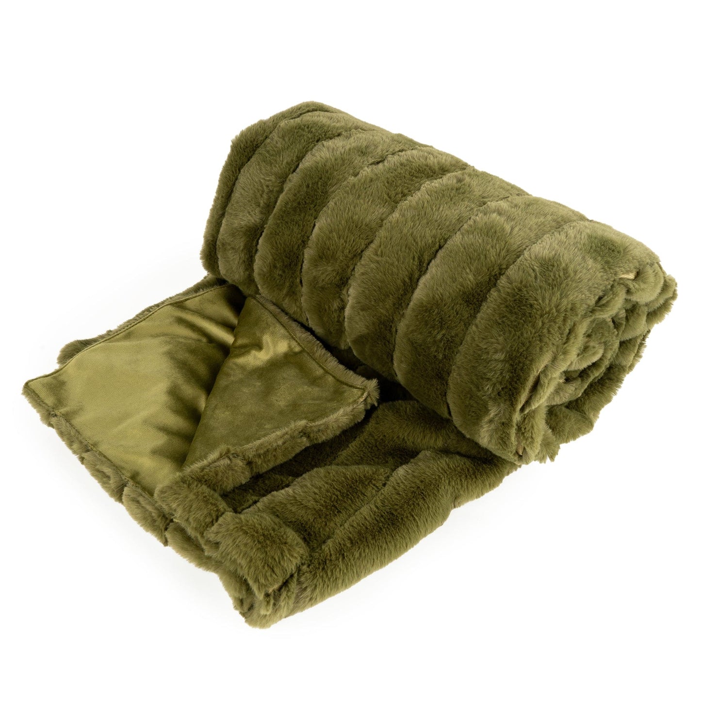 Candlelight Olive Green Fur Throw 140cm x 170cm