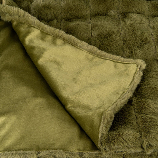 Candlelight Olive Green Fur Throw 140cm x 170cm