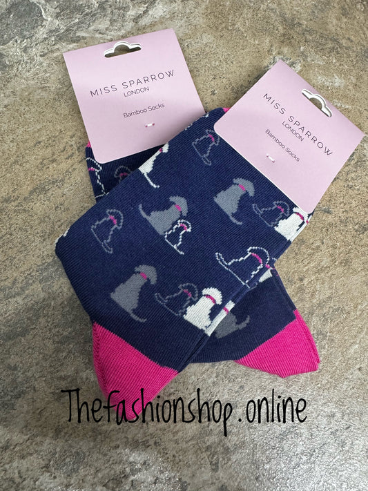 Miss Sparrow Navy Retriever Bamboo socks 3-7