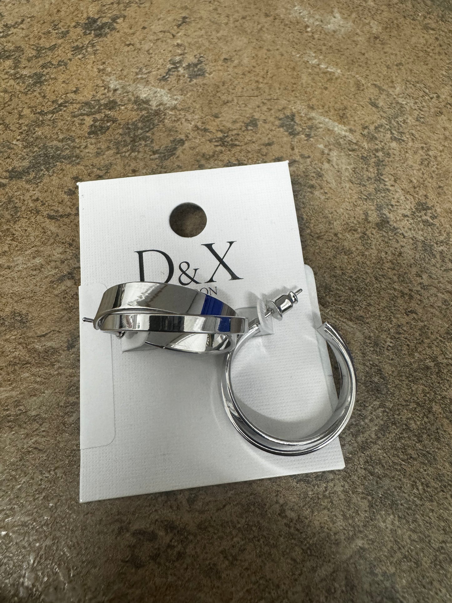 D&X rhodium plated crossover hoop earrings