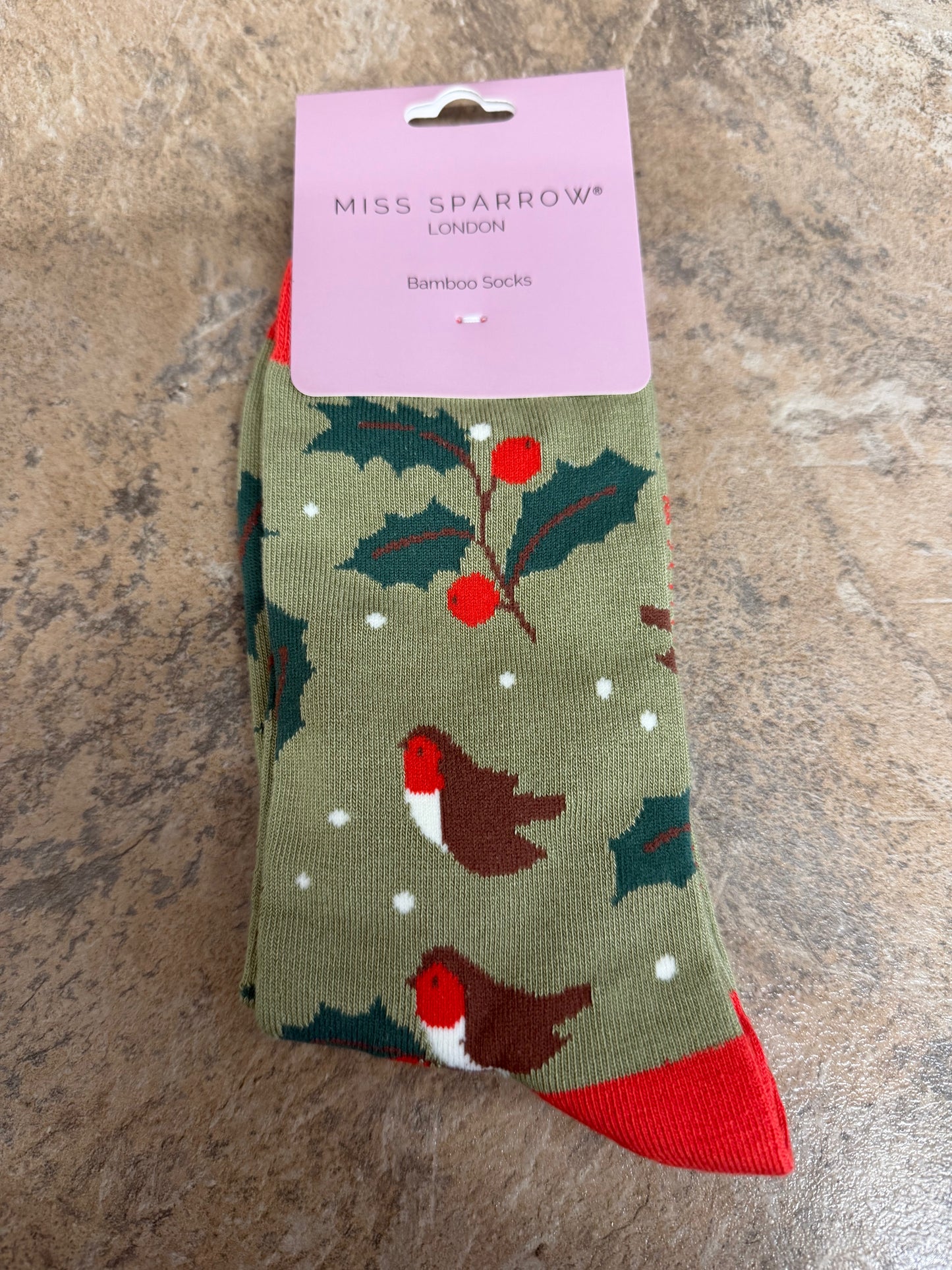 Miss Sparrow Winter Hedgerow in Green Socks 3-7