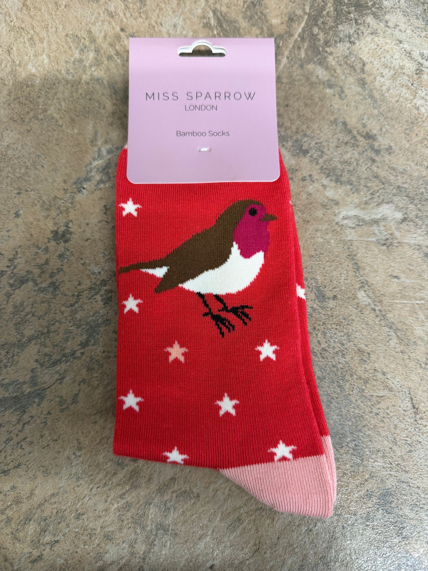Miss Sparrow Festive Robins in Red Socks 3-7