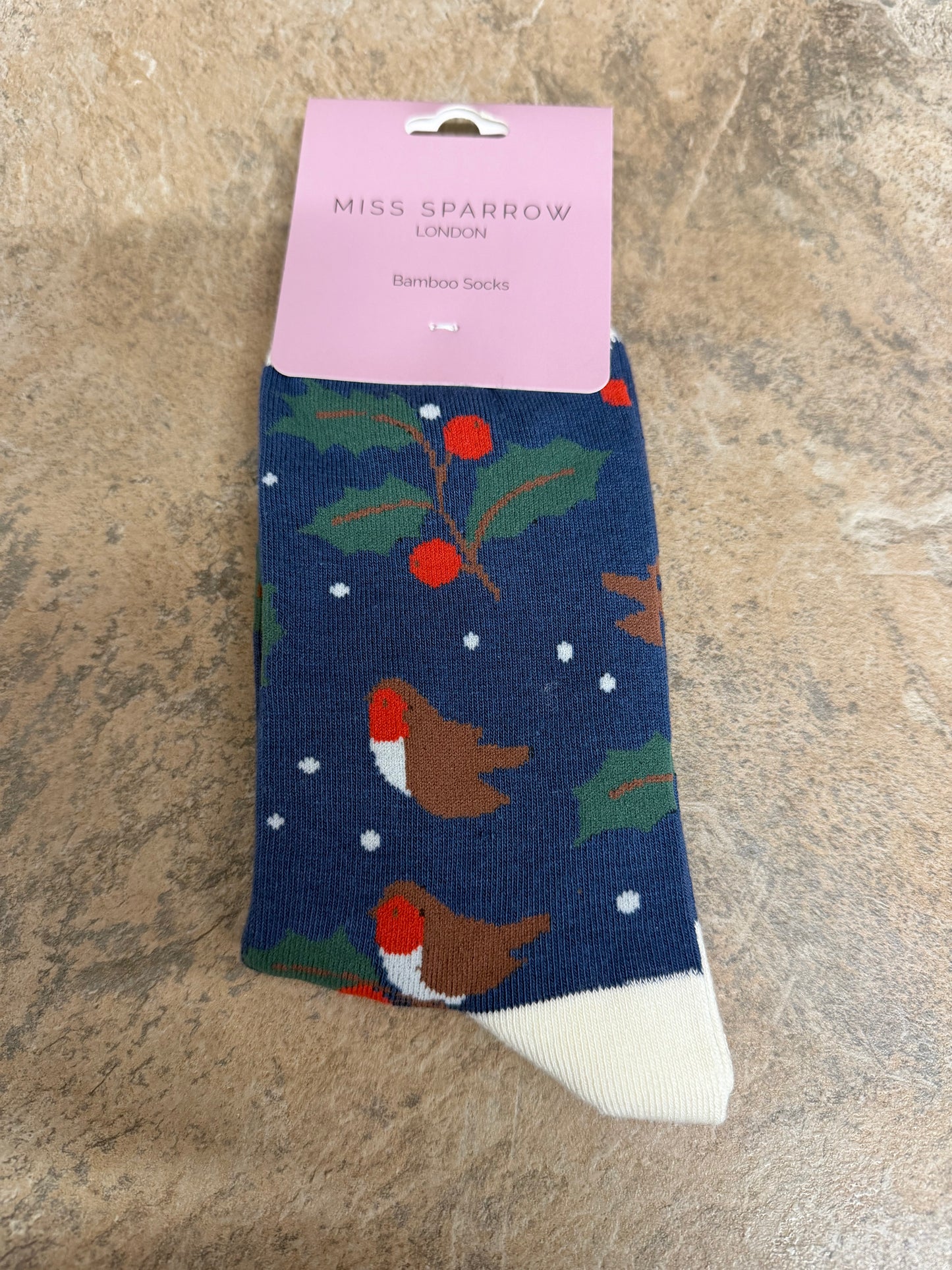 Miss Sparrow Winter Hedgerow in Navy Socks 3-7