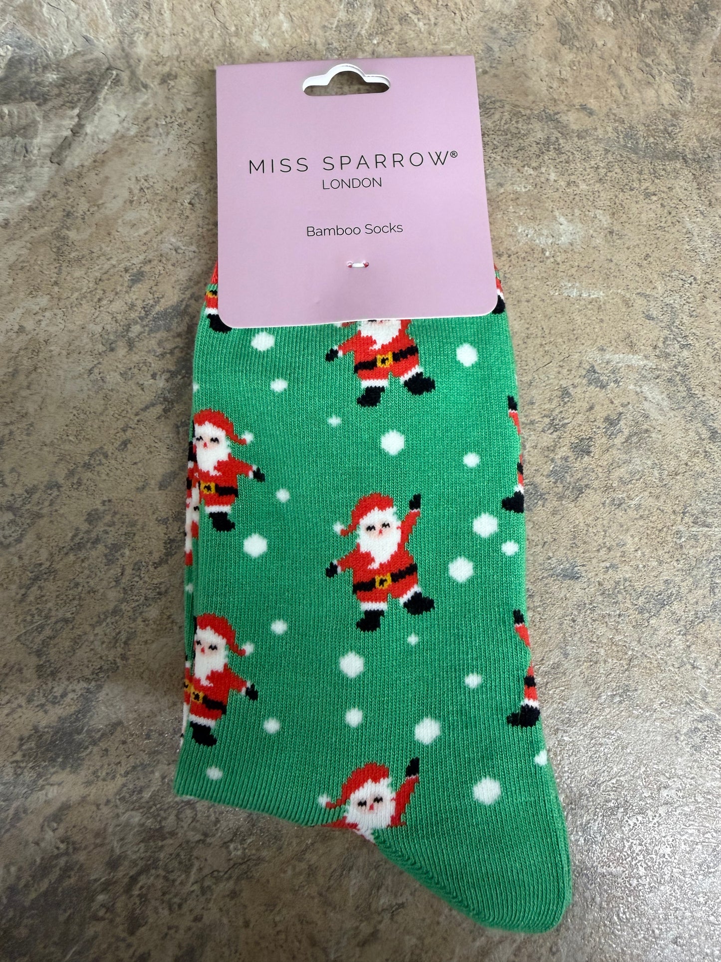 Miss Sparrow Jolly Santa in Green Socks 3-7