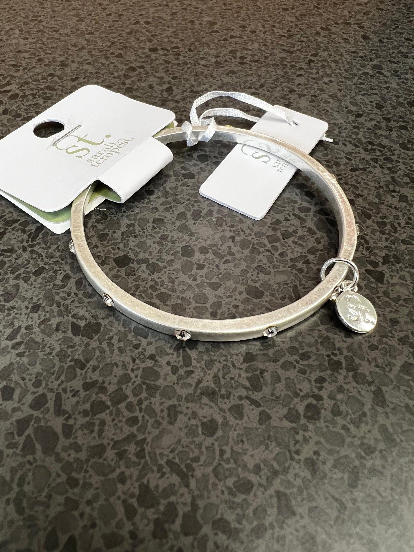 Sarah Tempest matte silver crystal bangle
