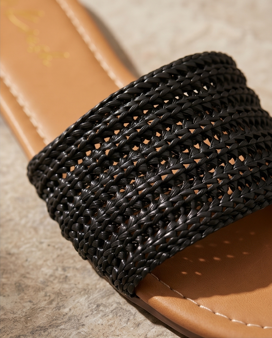 Isabella black raffia slip on sandals sizes 3-8 (36-41)