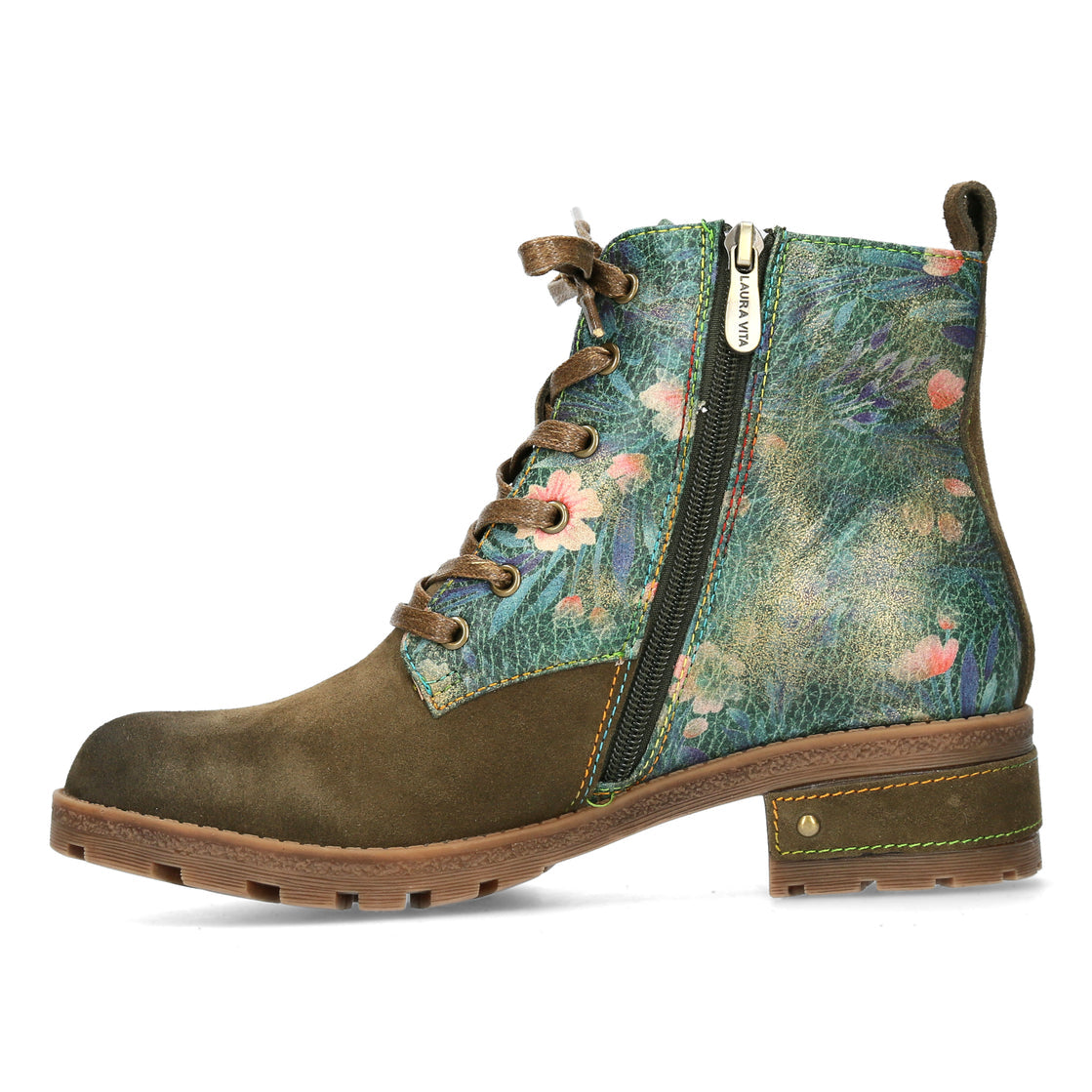 Laura Vita Cocrailo khaki leather lace up boot sizes 4-8