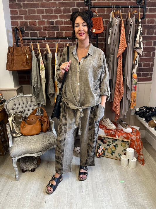 Saffron dark mocha tie front trouser suit 14-18