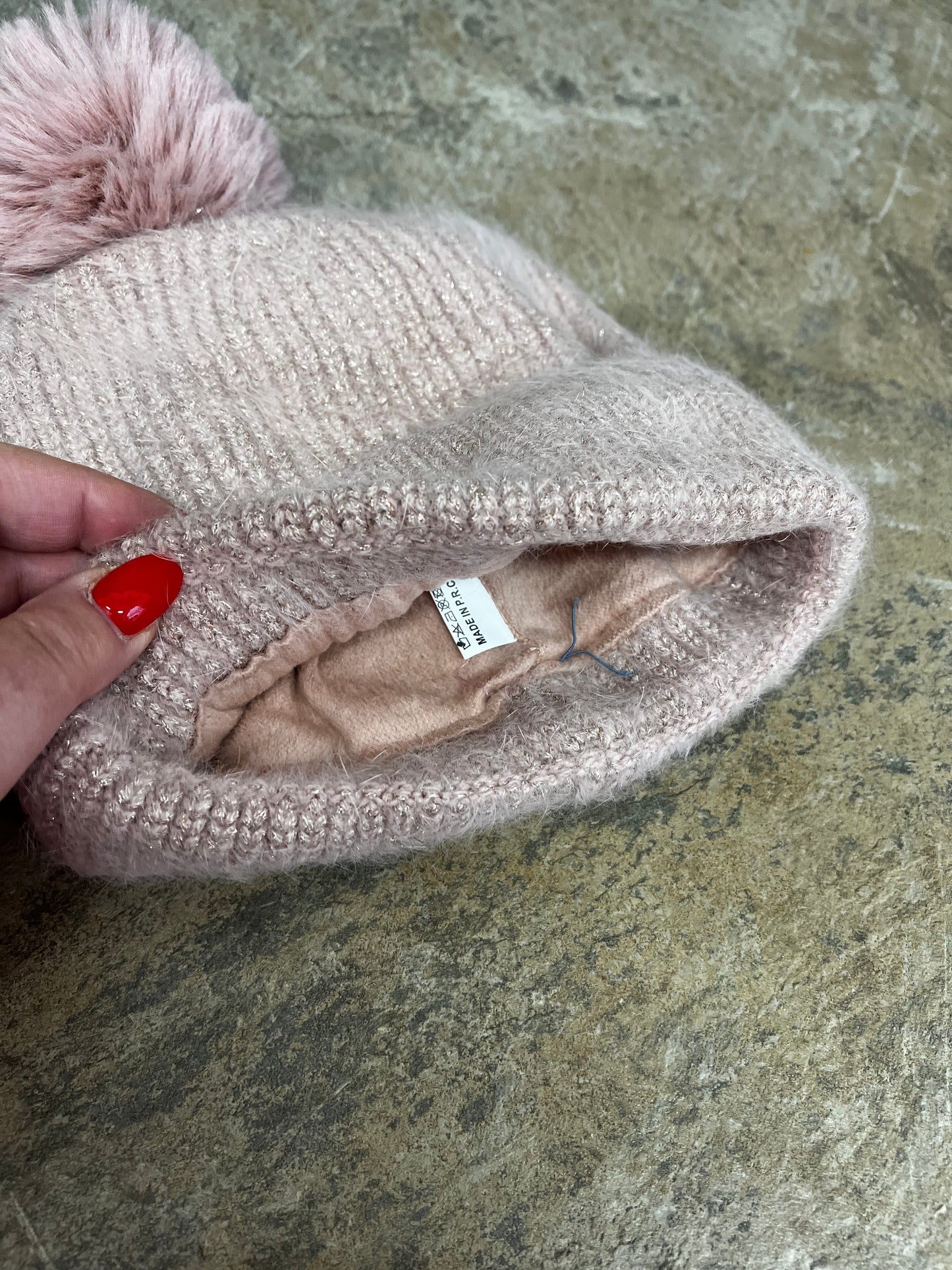 Pink sparkle pompom hat