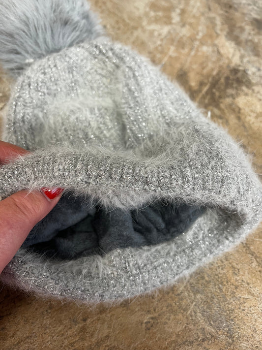 Light grey sparkle pompom hat
