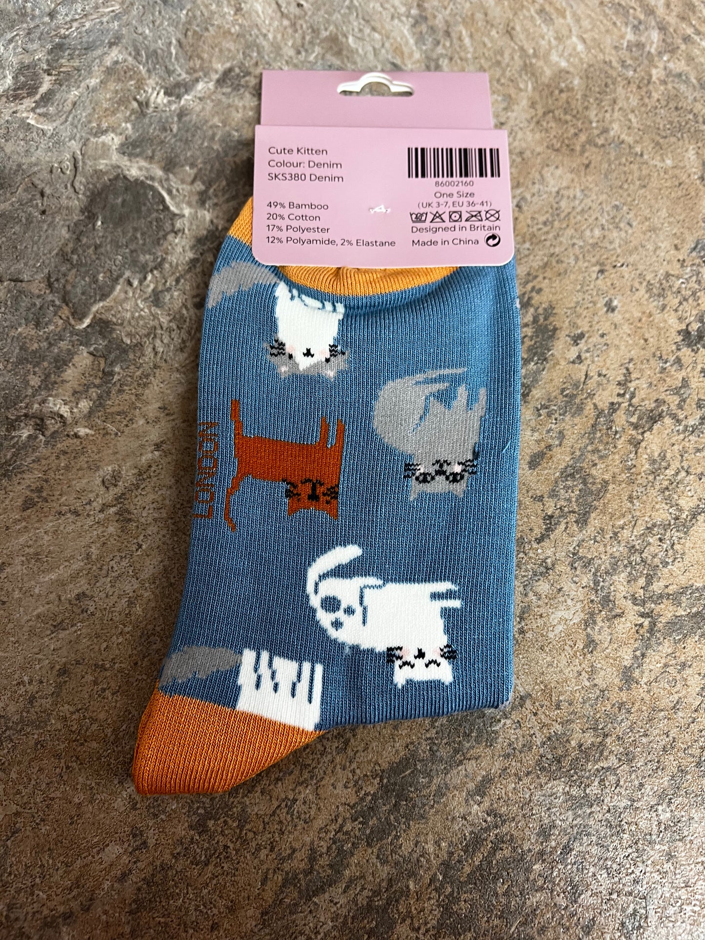Miss Sparrow Denim Cute Kitten Bamboo socks 3-7