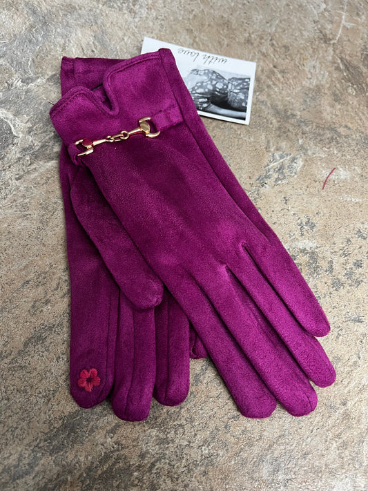 Magenta gold detail touch gloves