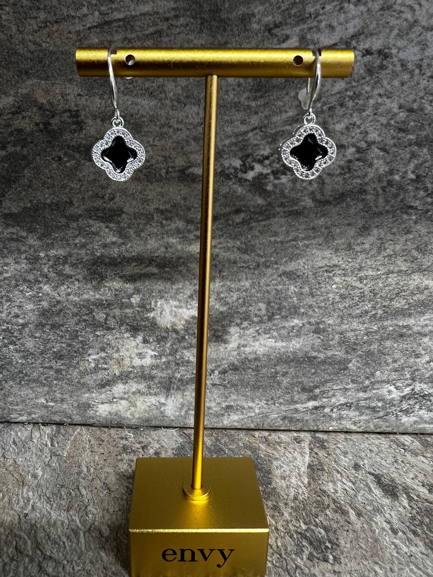 Envy Silver with black clover earrings