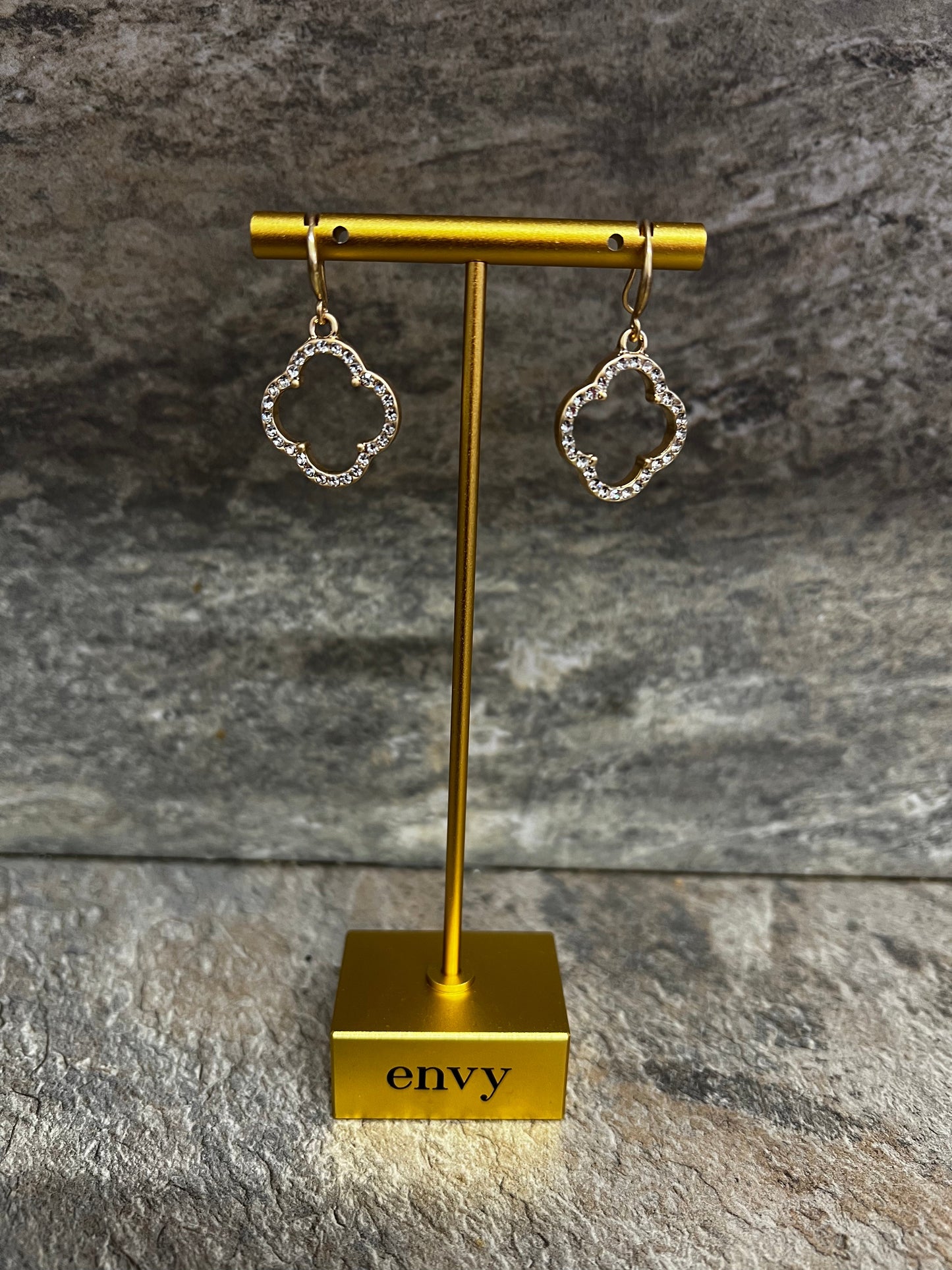 Envy gold crystal clover drop earrings