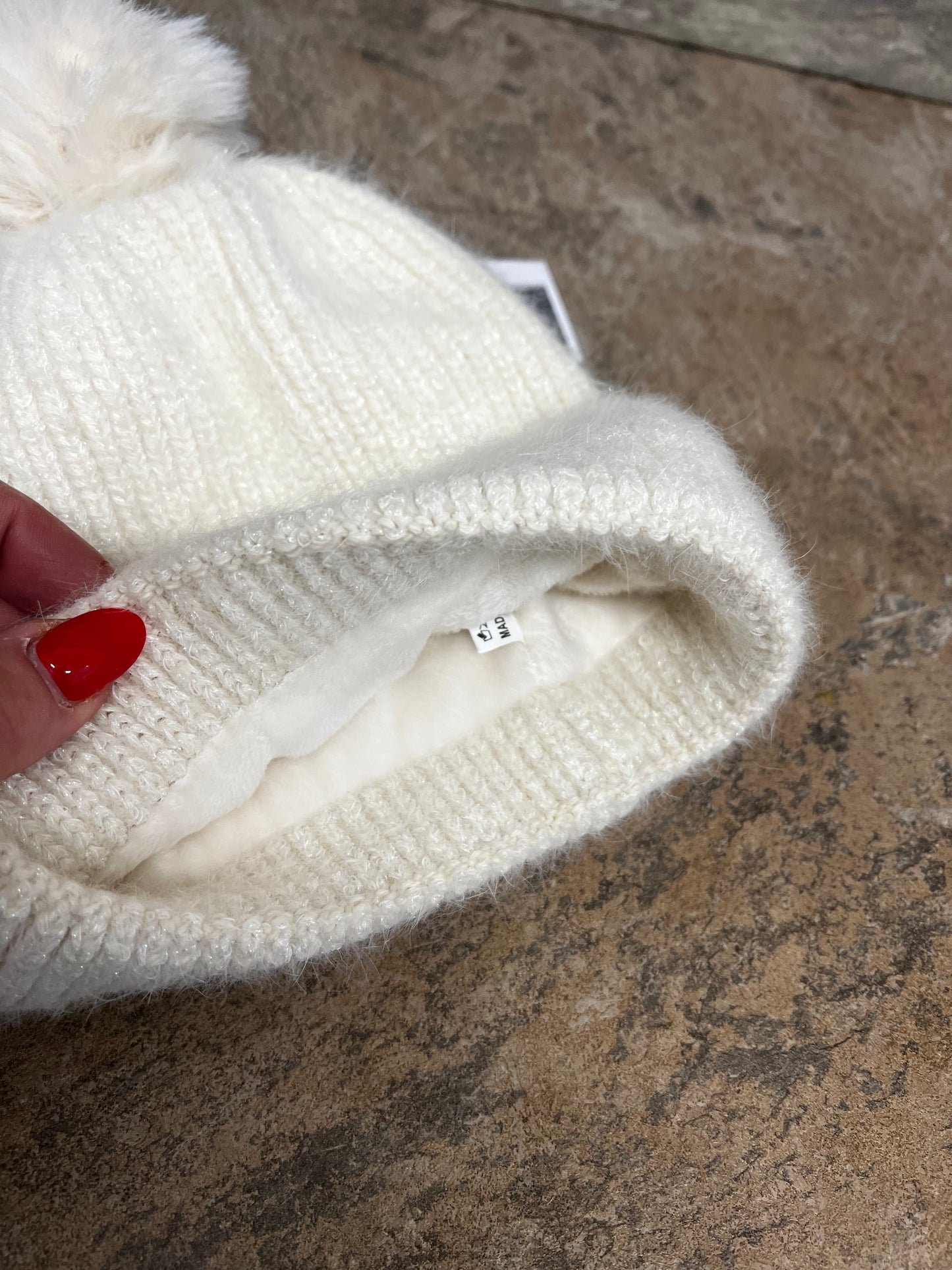 Cream sparkle pompom hat