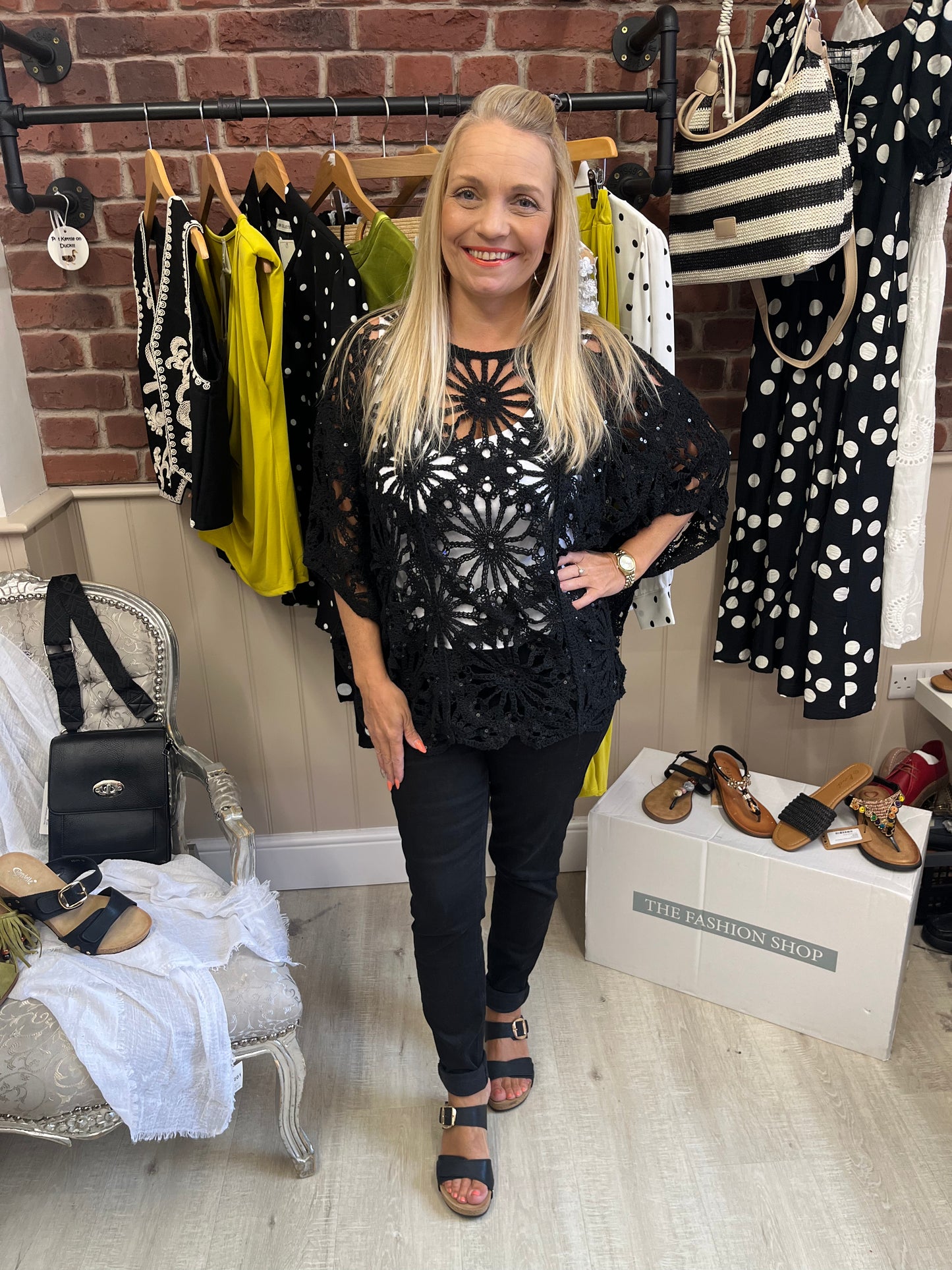 Rosalyn black crochet sequin top 12-20