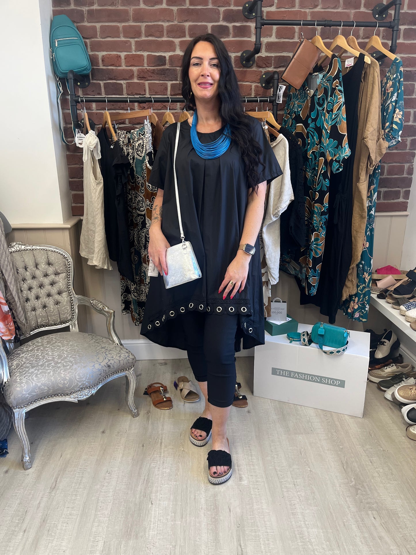 ID Clothing black eyelet high low tunic 14-20