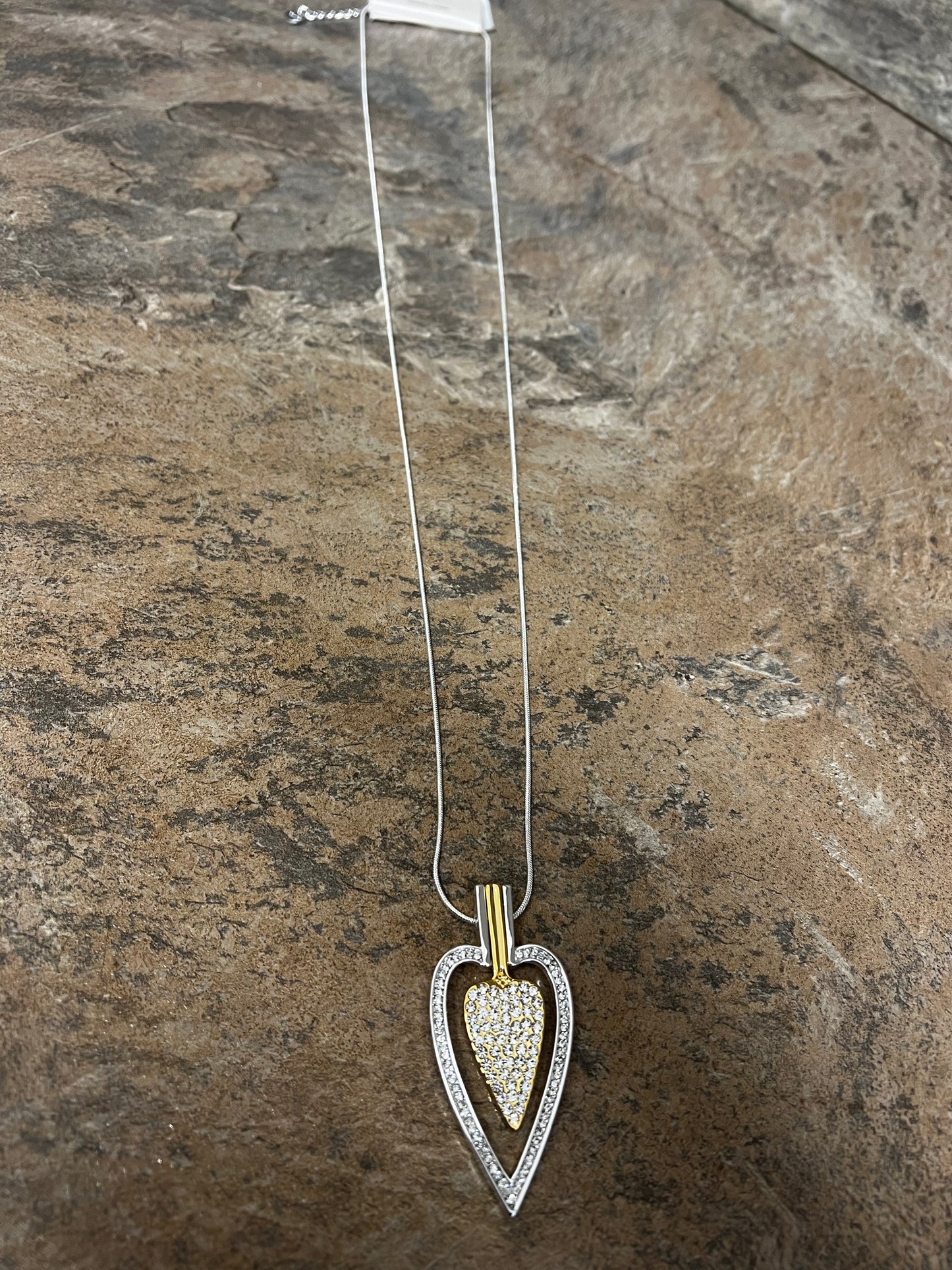 Silver with Gold Diamante Sparkle Heart Necklace