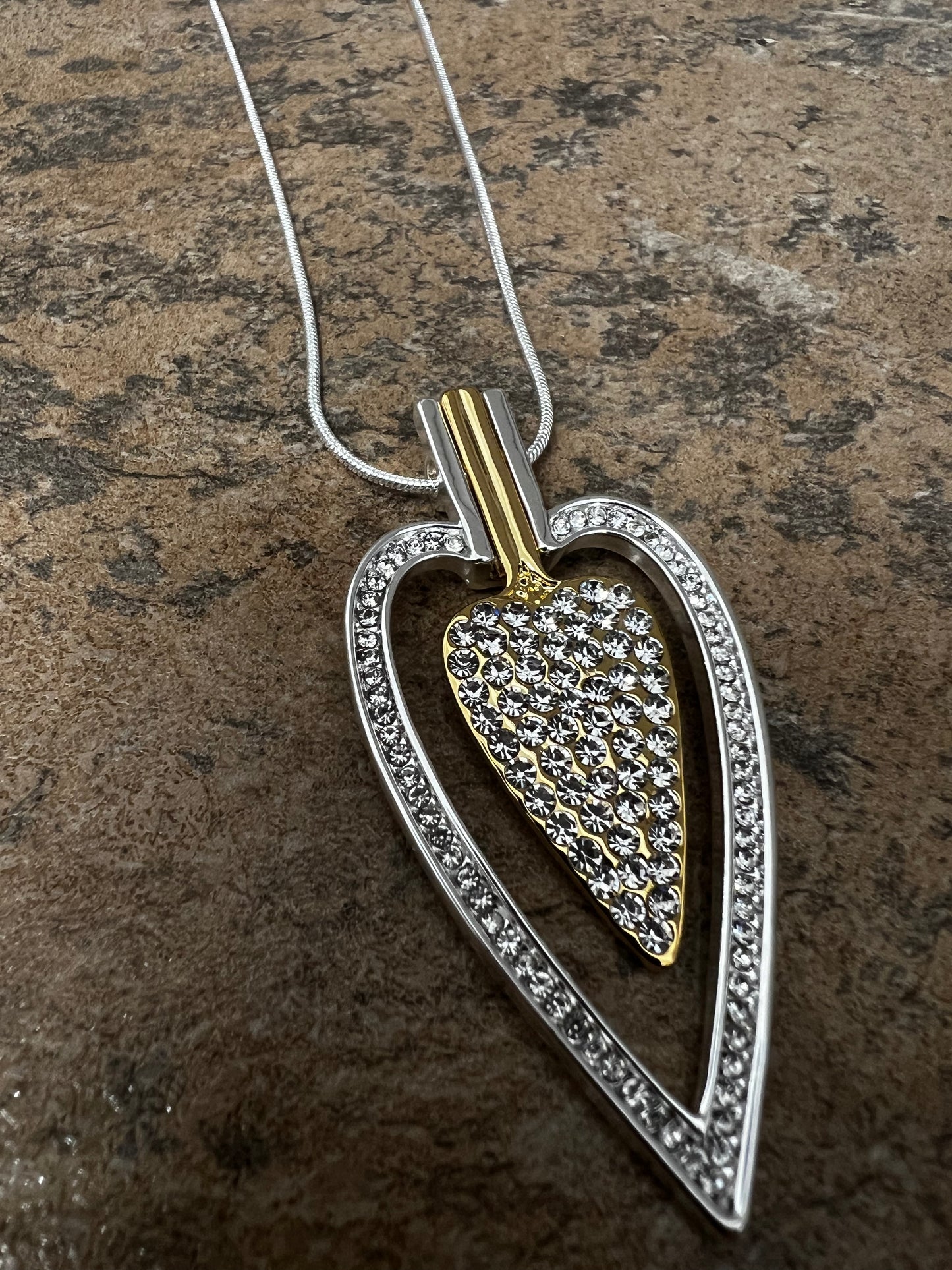 Silver with Gold Diamante Sparkle Heart Necklace