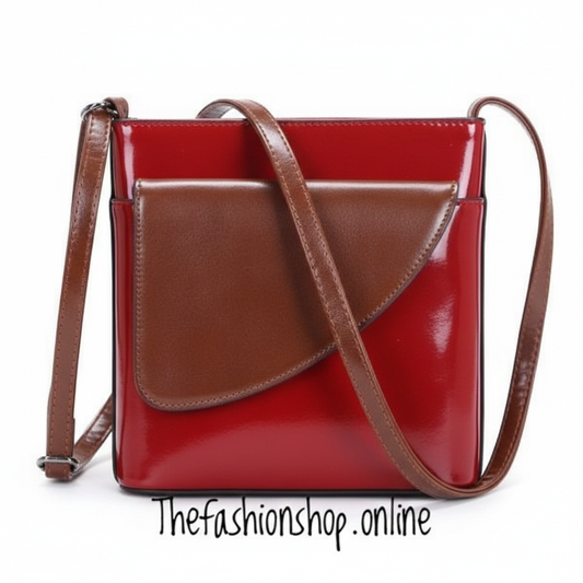 Ladies Binocular Cross Body Bag in Red and Tan