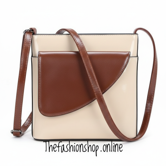 Ladies Binocular Cross Body Bag in Cream and Tan