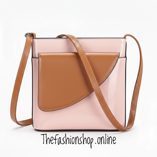 Ladies Binocular Cross Body Bag in Pink and Tan