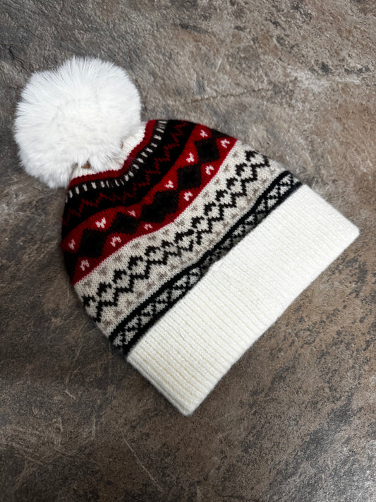 Cream Nordic pompom hat