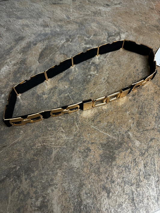 Slim black and gold elasticated belt