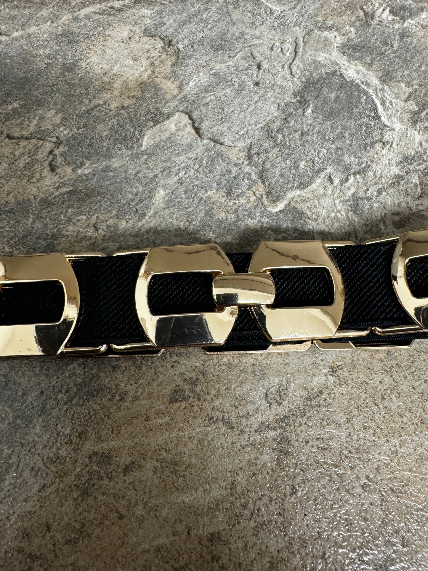Slim black and gold elasticated belt