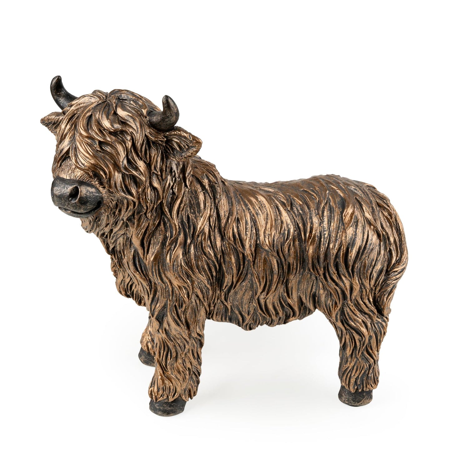 Candlelight Resin Highland Cow Ornament in Antique Gold