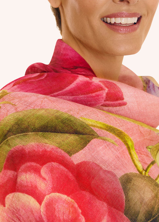 Powder Floral Study Scarf in cotton and linen Petal