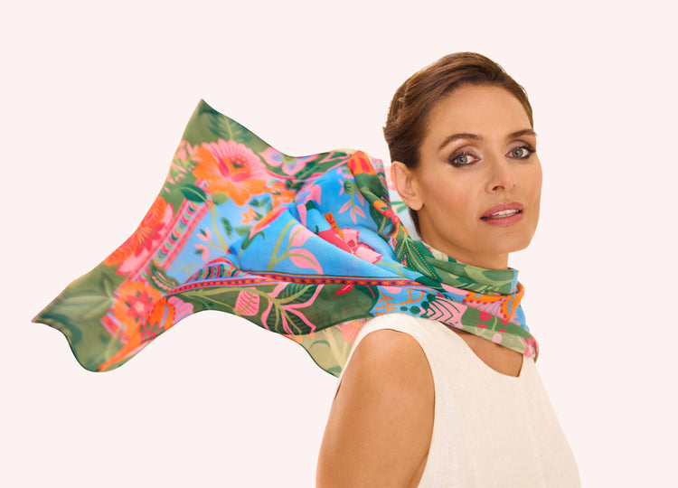 Powder Folky Floral Scarf Cornflower