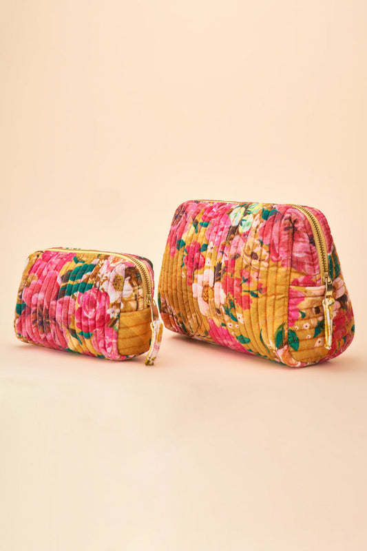 Powder Quilted Wash Bag Impressionist Floral Mustard Cosmetic Bag