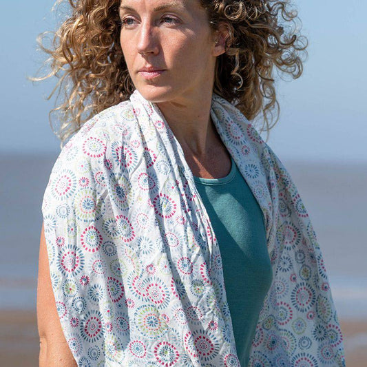 Pom Multi Dotted Circles Print on Soft Modal Scarf with Twist Tassel