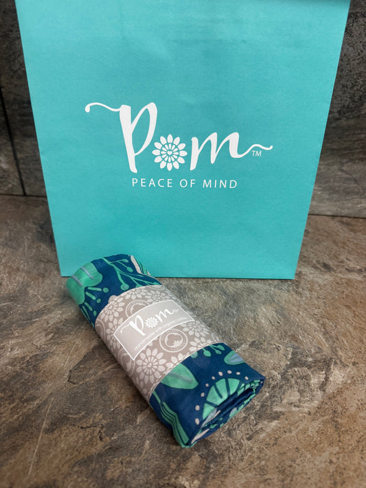 Pom Teal Blue Meadow Abstract Print Organic Scarf