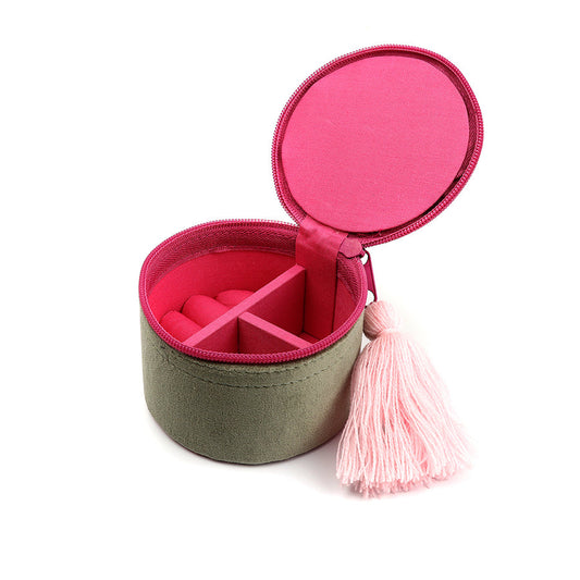 Pom Sage Green and Pink Mix Velvet Trinket Box With Meadow Embroidery