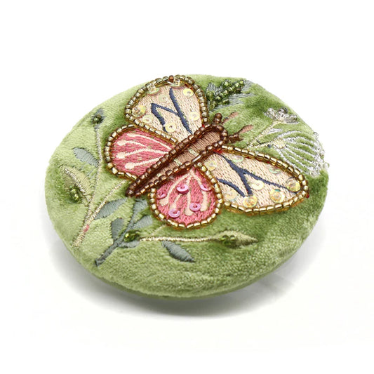 Pom Green Velvet Embroidered Butterfly Mirror