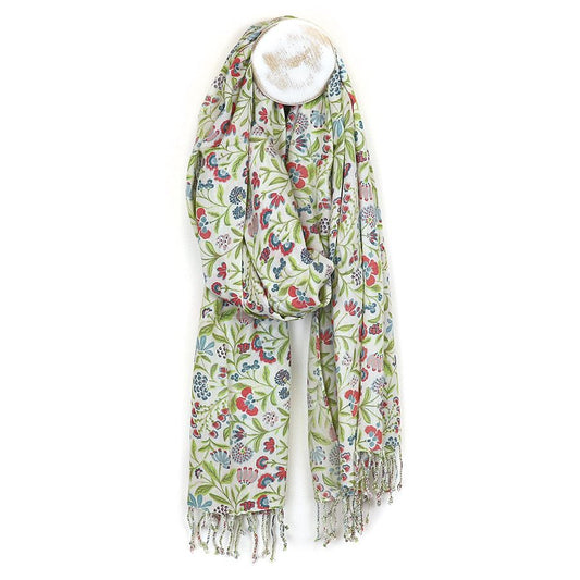 Pom White Multi Wild Flower Meadow Print Scarf