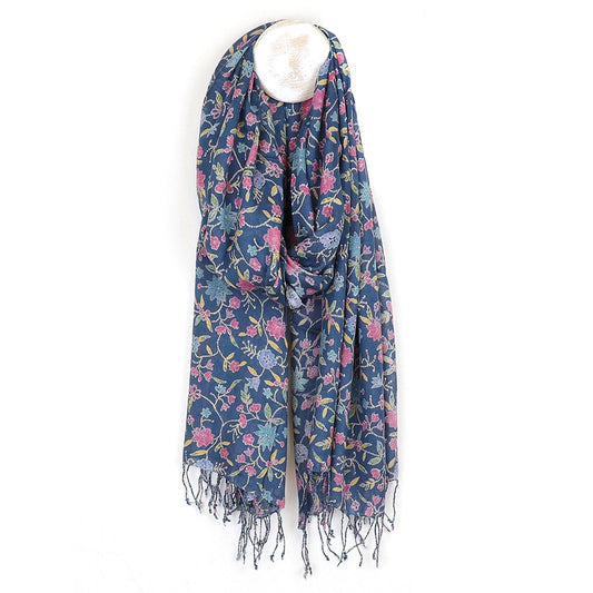Pom blue Mix Floral Vines Print Scarf